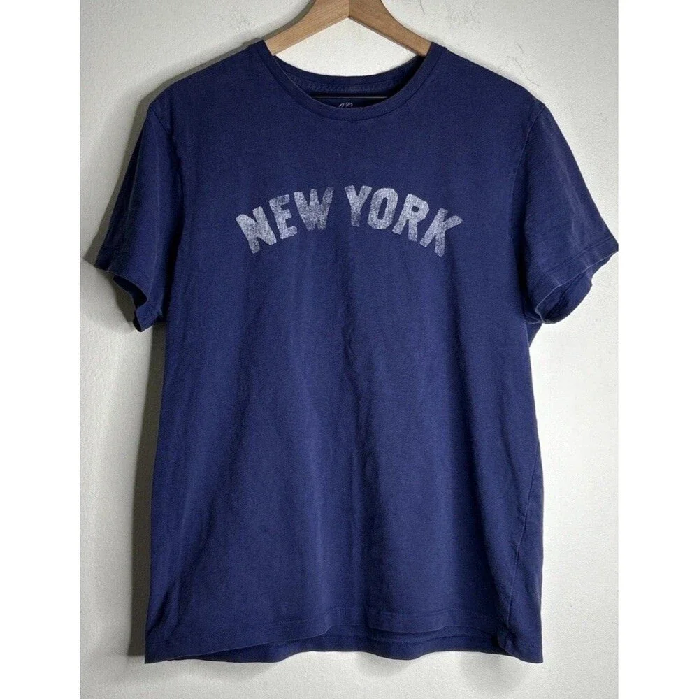 J.CREW New York Men's Large Navy Graphic Logo T-Shirt Crew Neck Short Sleeve